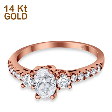 14K Rose Gold Oval Accent Wedding Ring Simulated Cubic Zirconia Size-7